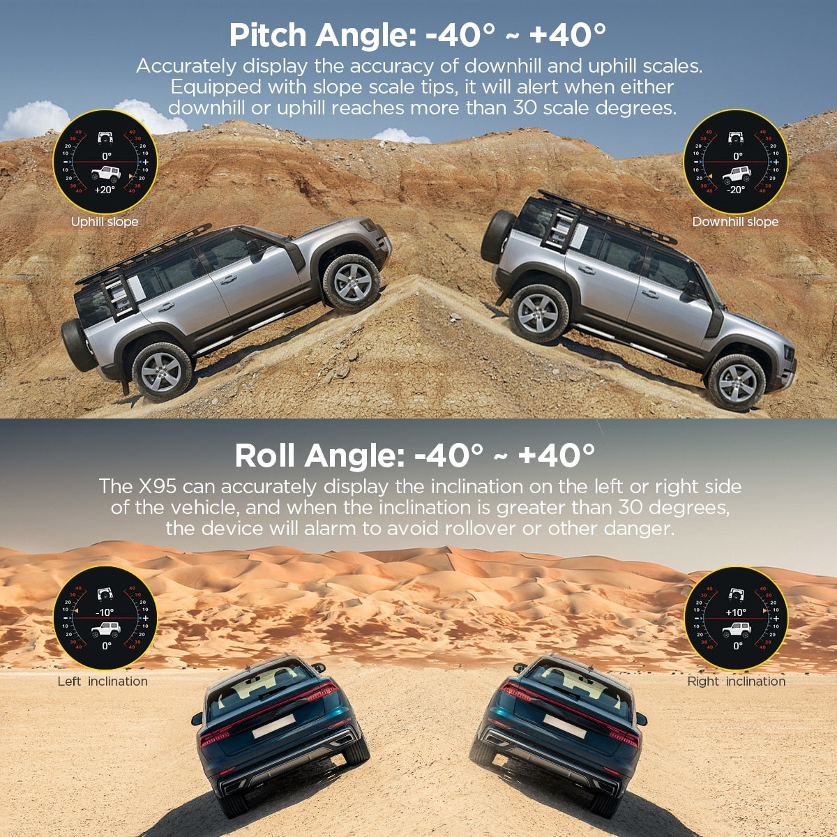 Inclinomètre de voiture 4x4 fournir l'angle de pente vitesse satellite  synchronisation GPS Accessoires de véhicule hors route Compteur  multifonction