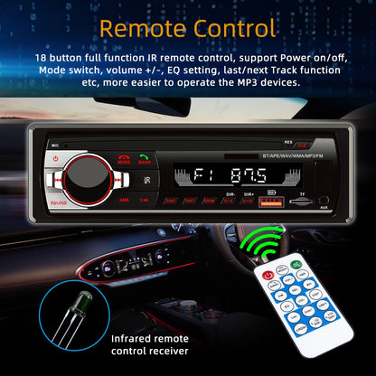 (📲 MULTIMEDIA) Autoradio FM, lecteur MP3, Audio, Stéréo, entrée AUX, USB/SD, fonction de charge, télécommande.